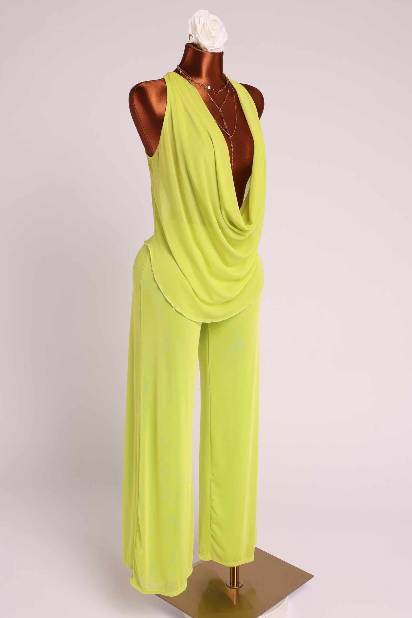 Deep cowl neck sleeveless top & pants set