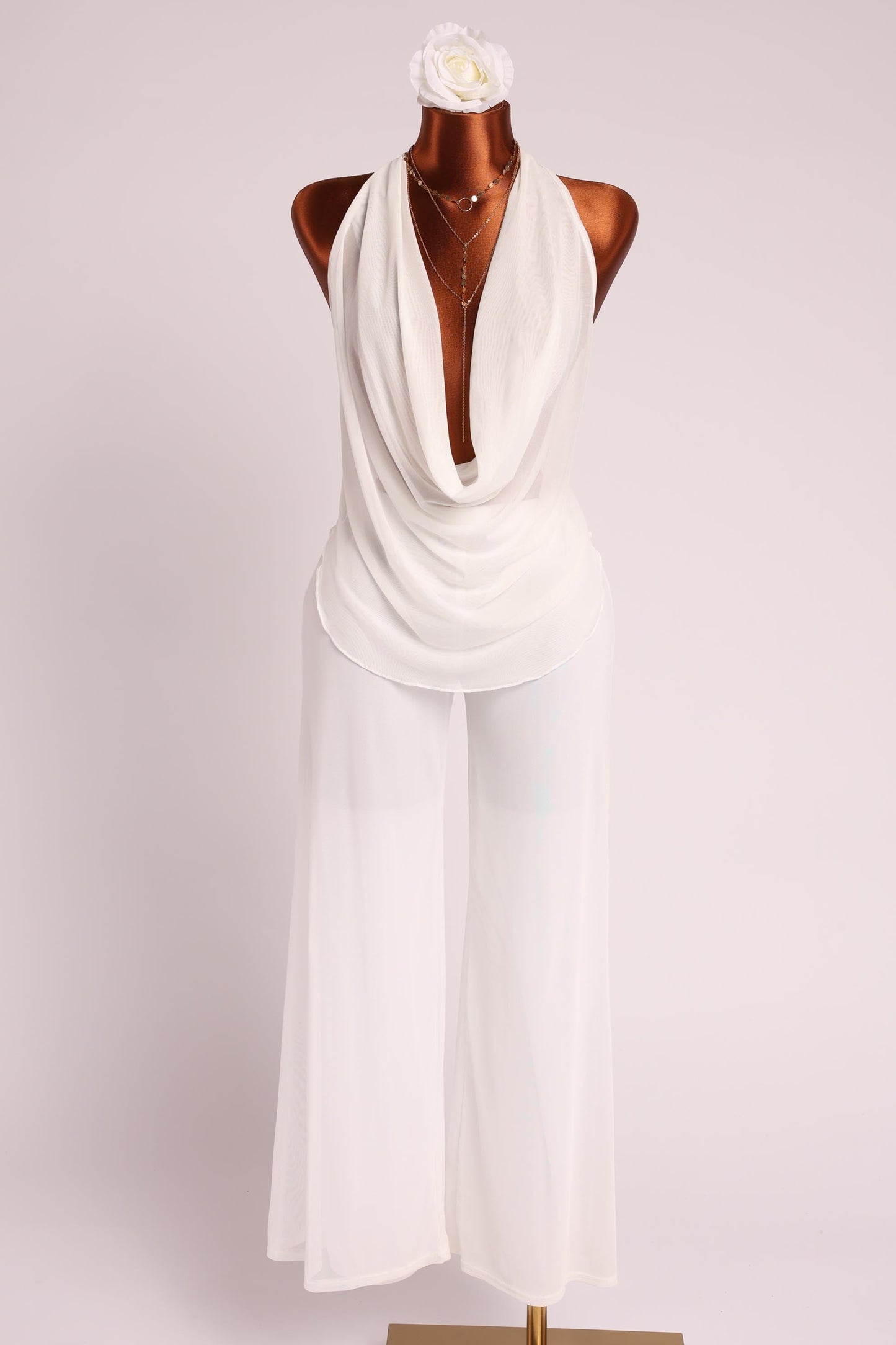 Deep cowl neck sleeveless top & pants set