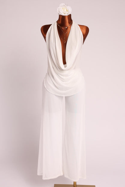 Deep cowl neck sleeveless top & pants set