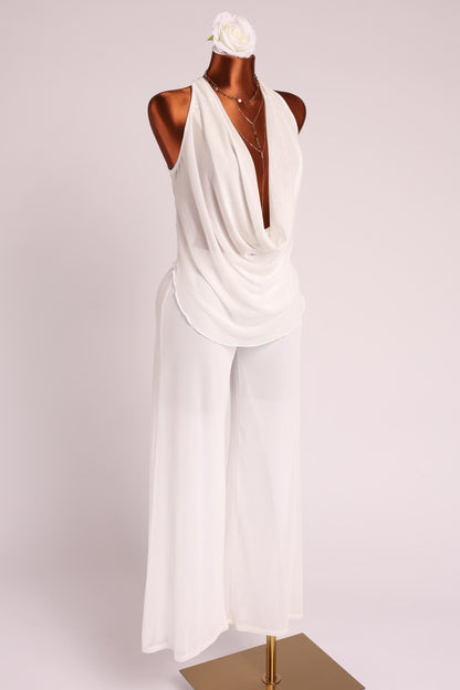 Deep cowl neck sleeveless top & pants set