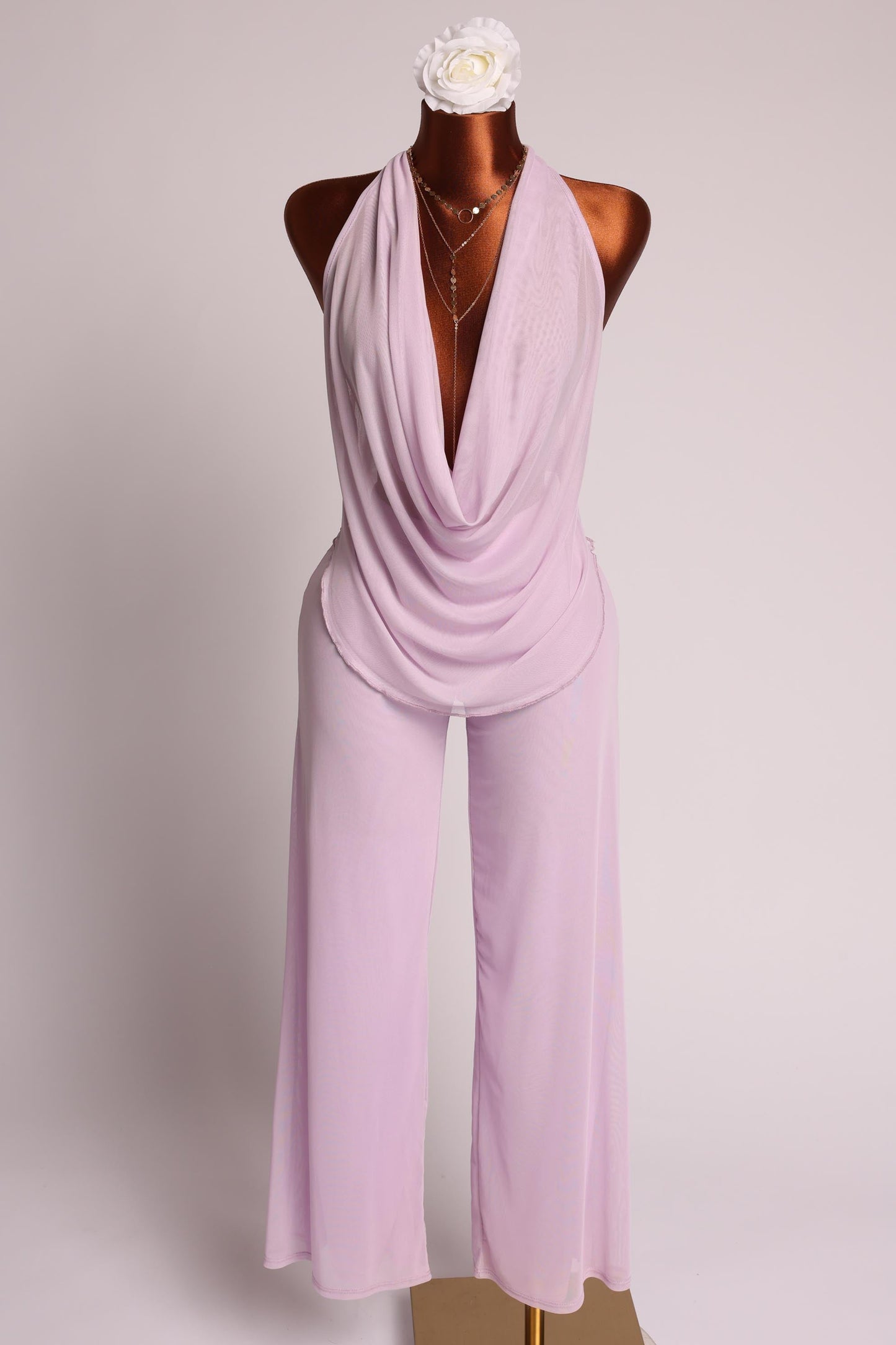 Deep cowl neck sleeveless top & pants set