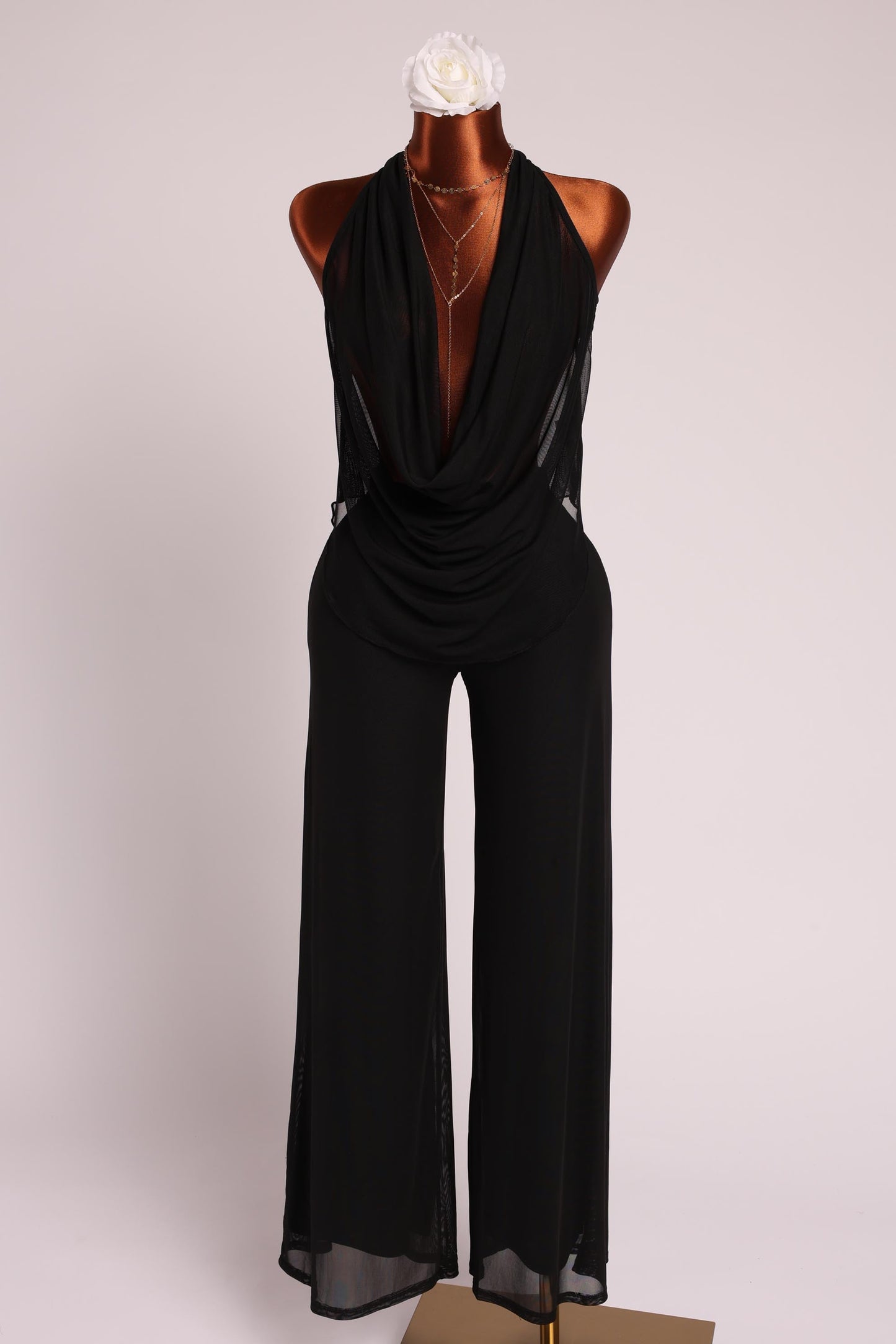Deep cowl neck sleeveless top & pants set