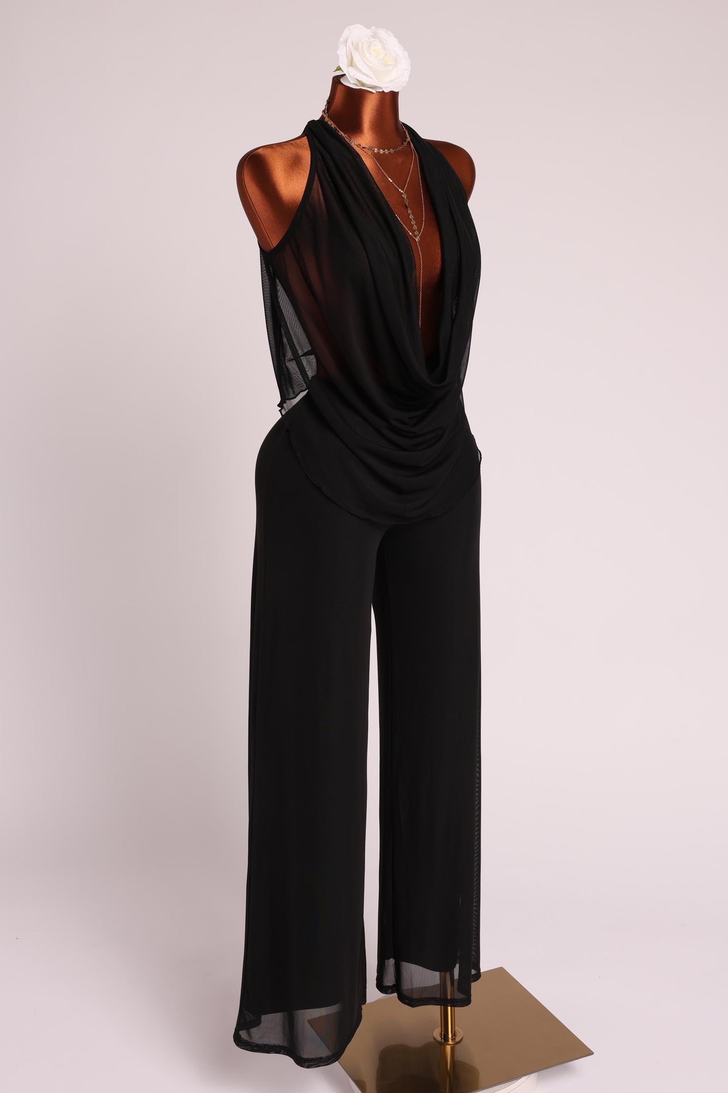 Deep cowl neck sleeveless top & pants set