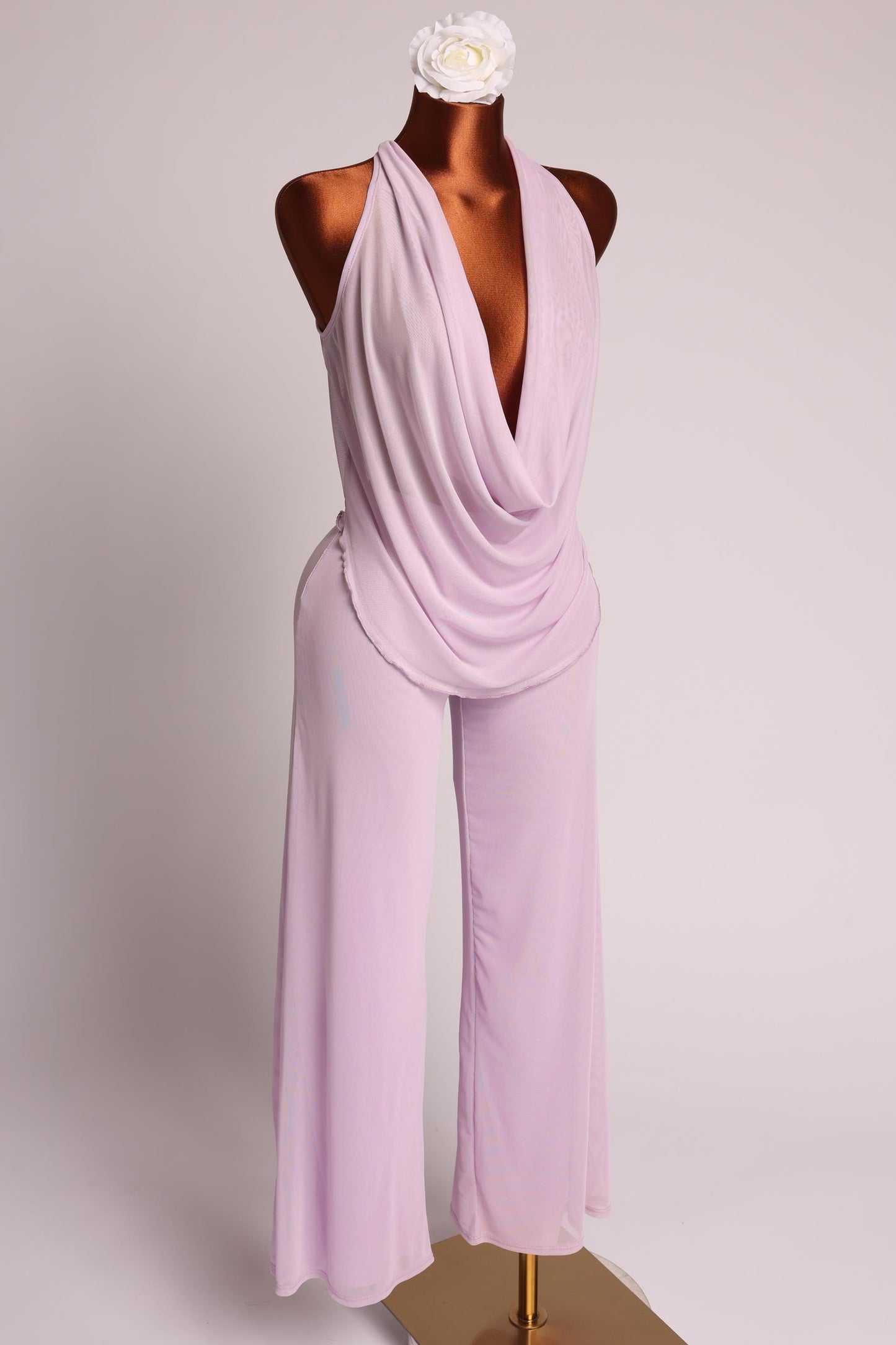 Deep cowl neck sleeveless top & pants set