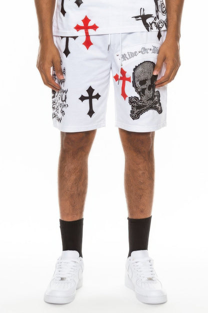 Mens Chrome Cross Skull Shorts