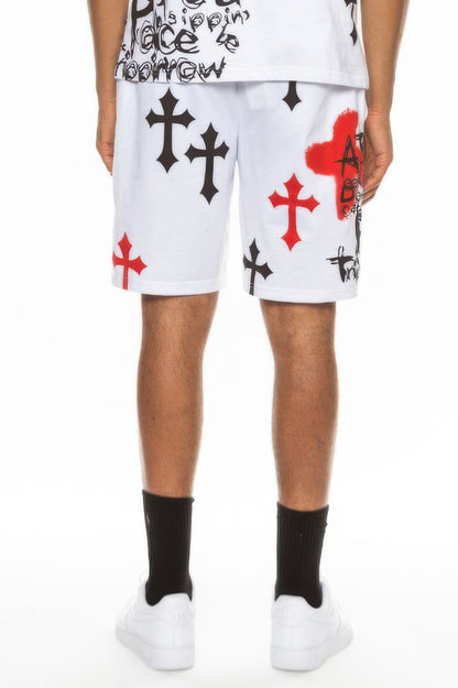 Mens Chrome Cross Skull Shorts