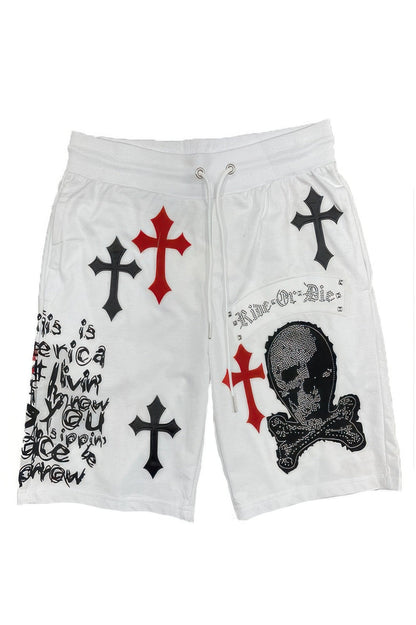 Mens Chrome Cross Skull Shorts