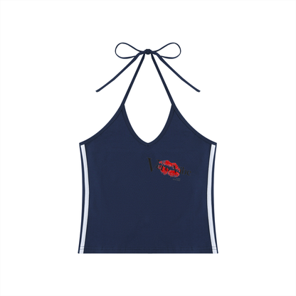 Women's Color Block Halter Crop Tank Top