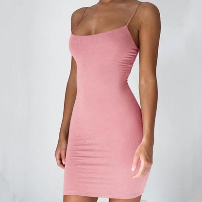 Summer Spaghetti Strap Mini Dress 2026 Women Sexy Bodycon Club Party Dresses Short Female Camisole Solid Black Sheath Sundress