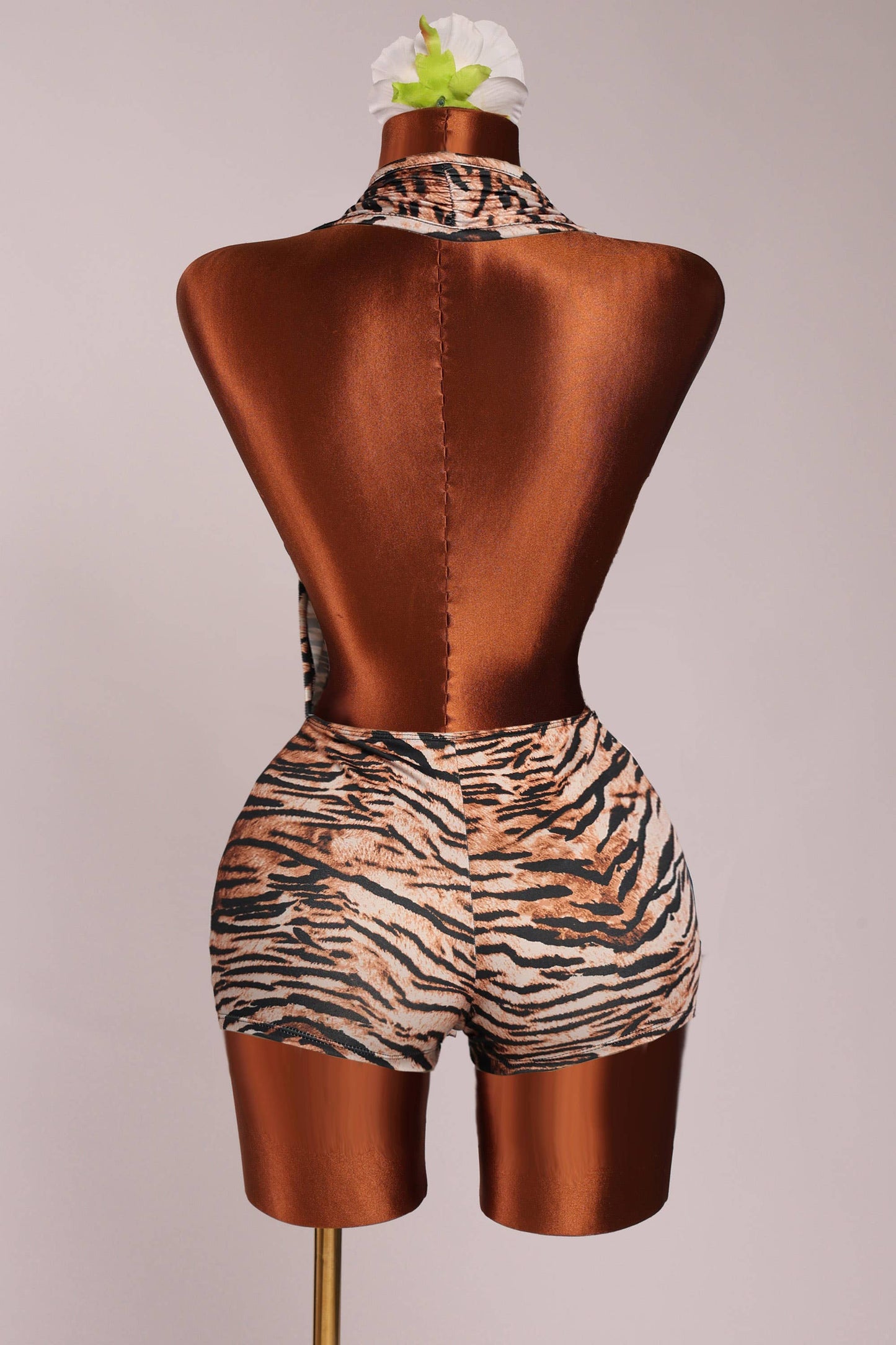 Low rise deep halter neck romper