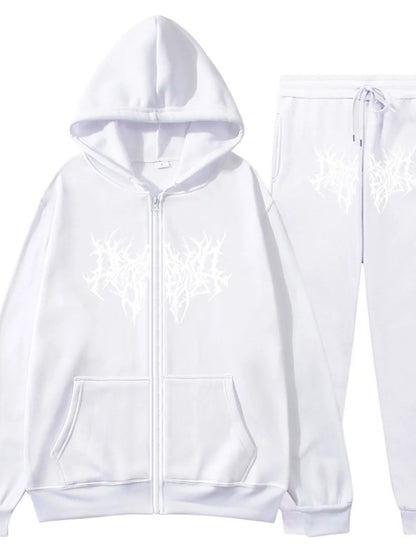 Men's Full Size Zip Up Long Sleeve Hoodie and Pants Set Plus Size