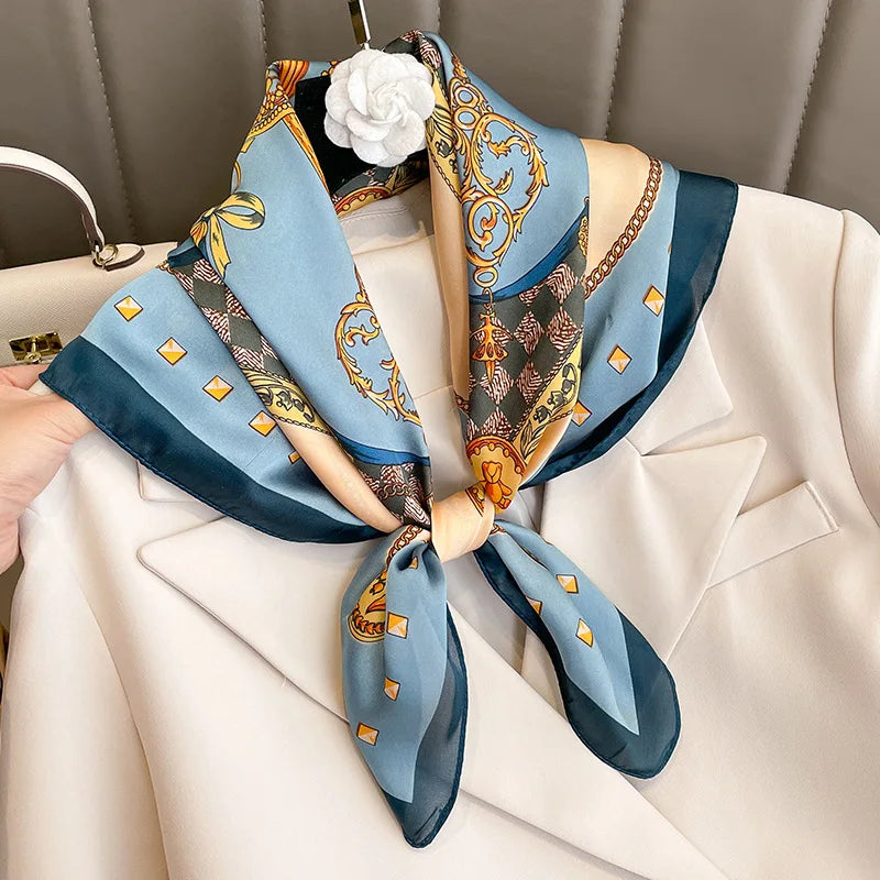70cm Chain Pattern Scarf Universal Imitation Silk High-end Square Scarf Clothing Accessories Kerchief Shawl Protection Headscarf