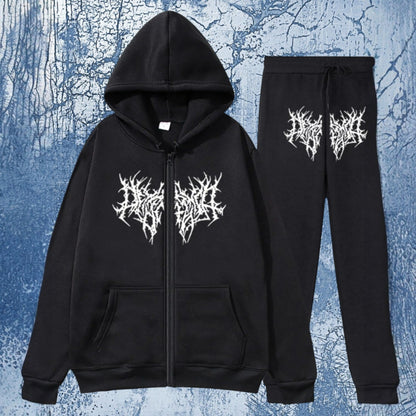 Men's Full Size Zip Up Long Sleeve Hoodie and Pants Set Plus Size
