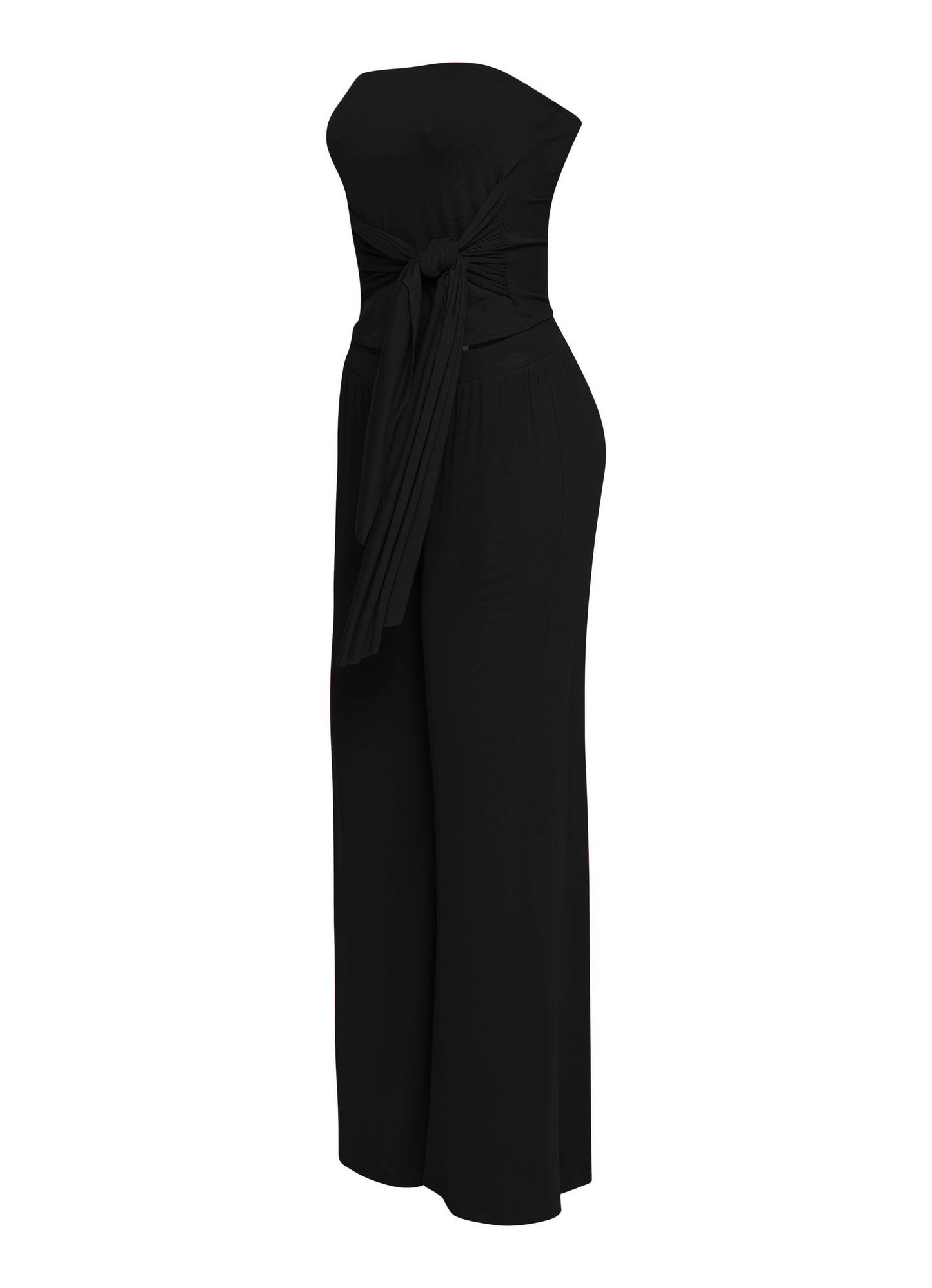 Tie detailed tube top and wide leg pant set