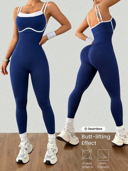 Women's Quick-Dry Fitness Yoga Bodysuit Tight Outdoor Sports One-Piece Comfortable Yoga Top for Active Wear
