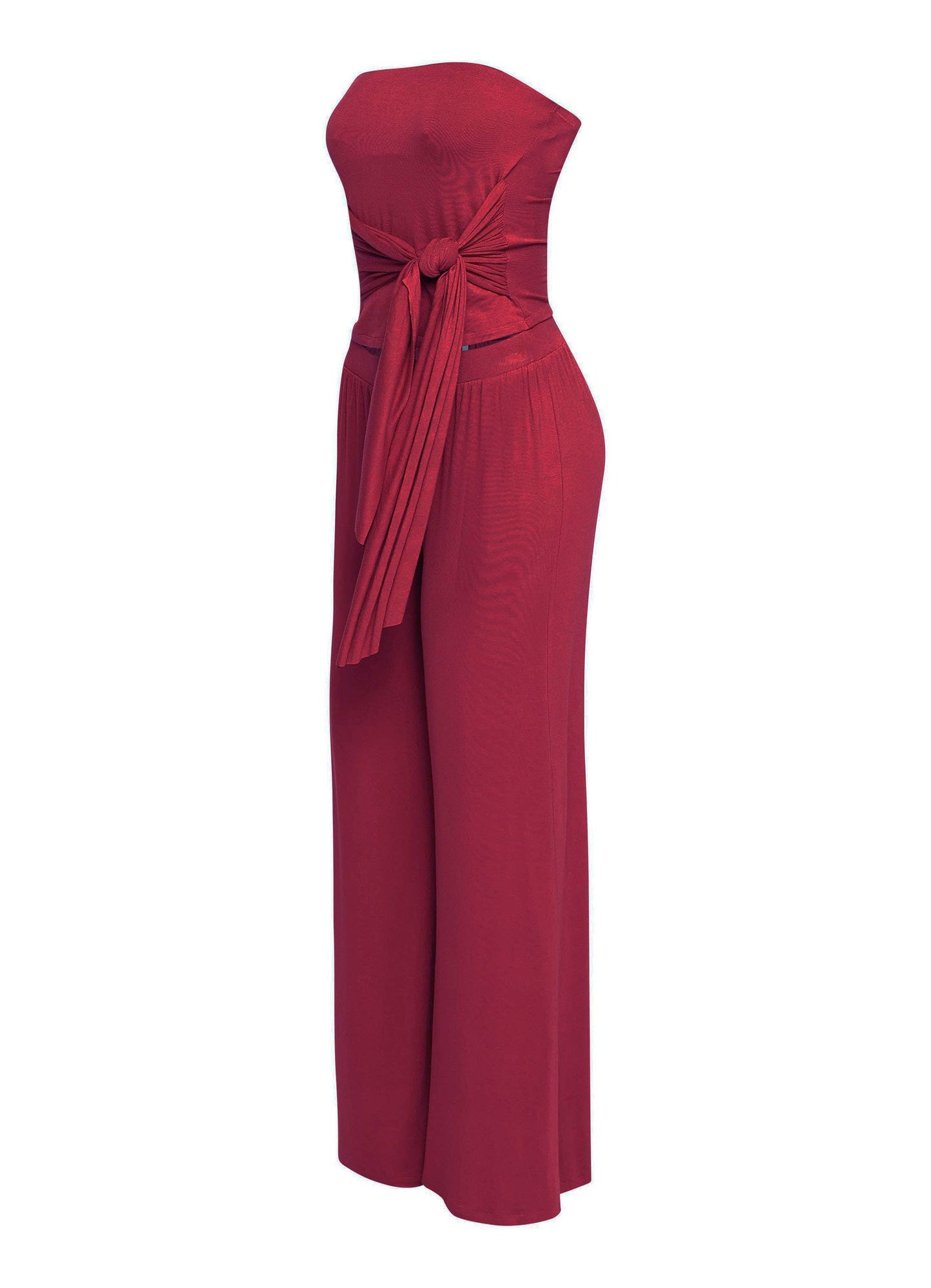 Tie detailed tube top and wide leg pant set