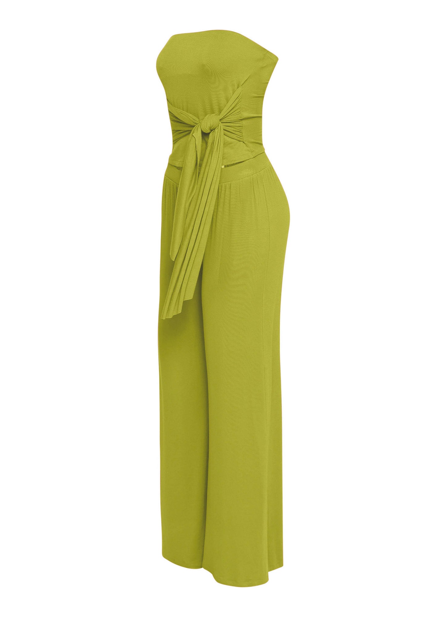 Tie detailed tube top and wide leg pant set