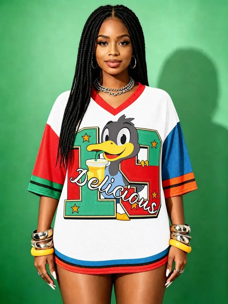 Hip-Hop Sporty Loose Mesh V-Neck Streetwear T-Shirt