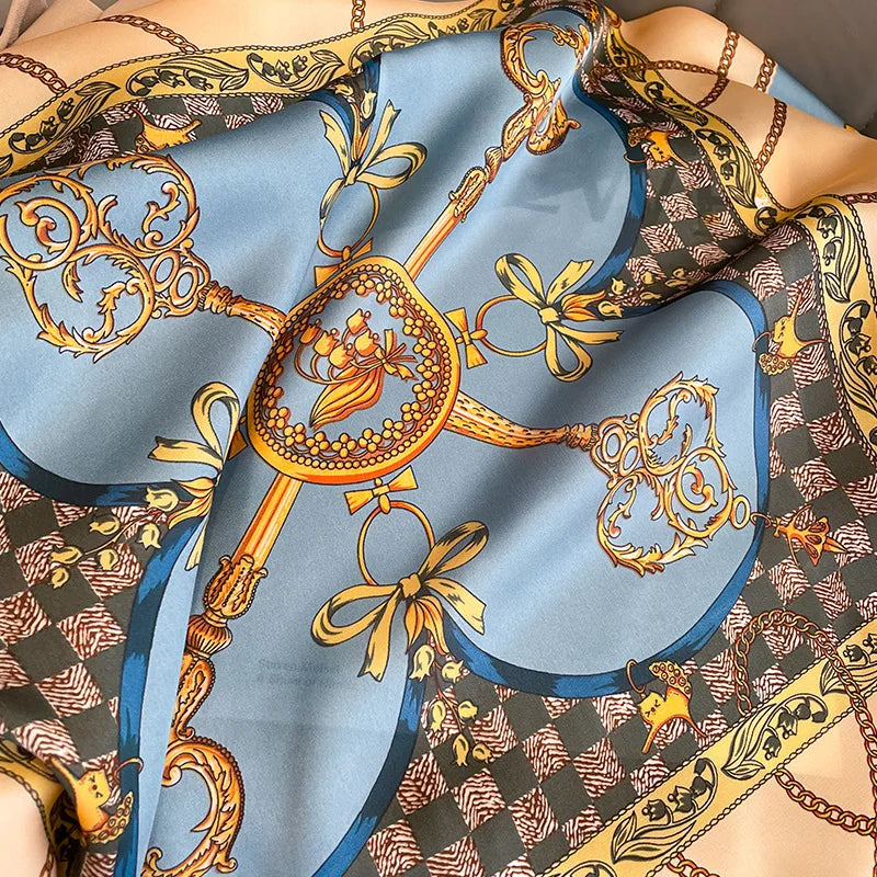 70cm Chain Pattern Scarf Universal Imitation Silk High-end Square Scarf Clothing Accessories Kerchief Shawl Protection Headscarf