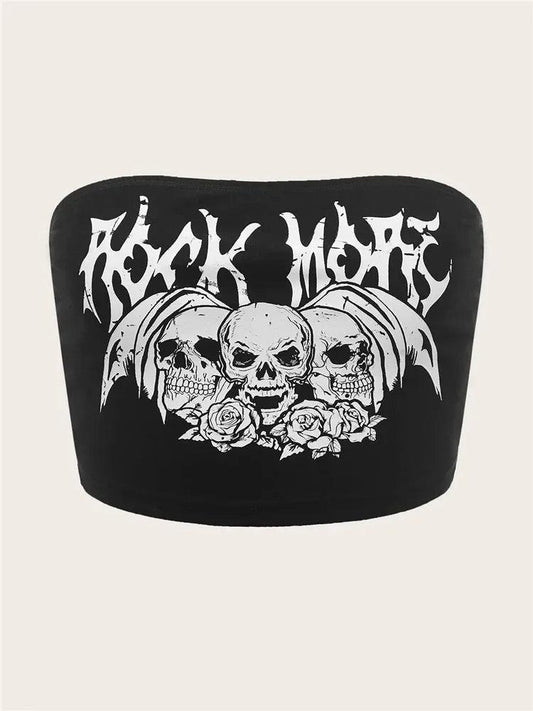 Gothic Punk Skull Letter Crop Top: Y2K Grunge Streetwear (Polyester Blend)