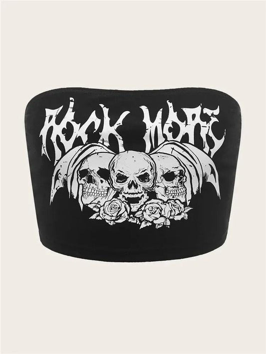 Gothic Punk Skull Letter Crop Top: Y2K Grunge Streetwear (Polyester Blend)