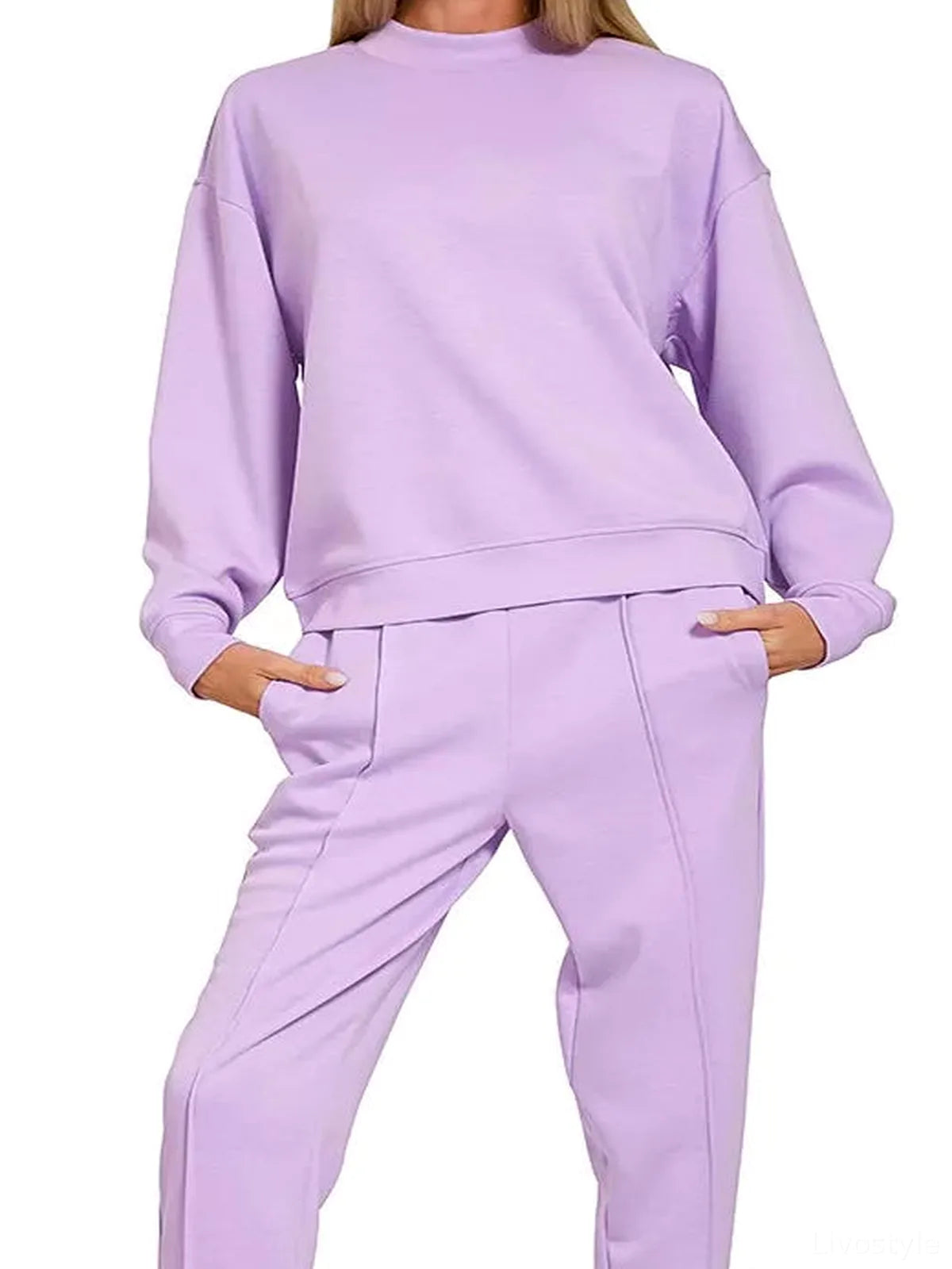 Scuba Mock Neck Sweatshirt and Joggers Set in LILAC