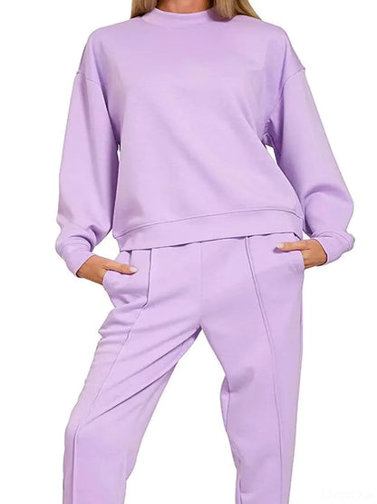 Scuba Mock Neck Sweatshirt and Joggers Set in LILAC