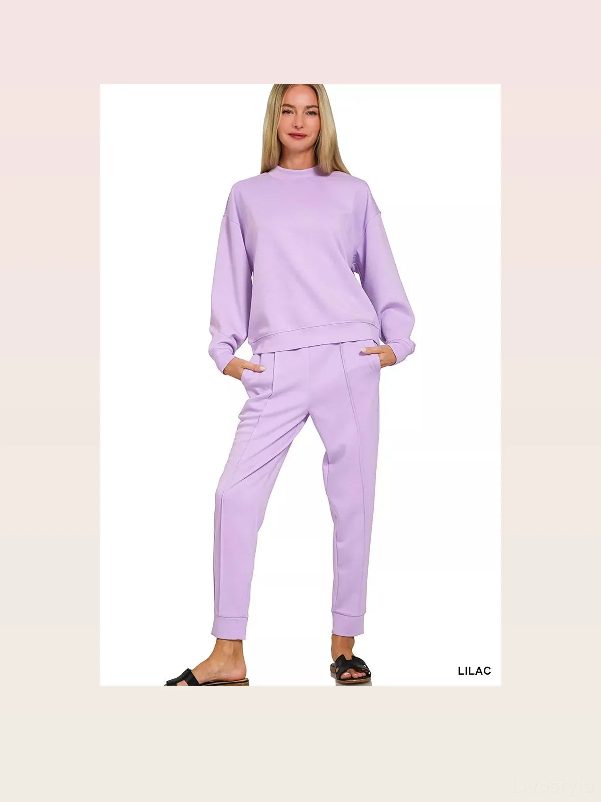 Scuba Mock Neck Sweatshirt and Joggers Set in LILAC