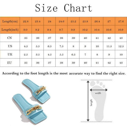 Women Slipper Sandals Gold Chain Closed Toe Slip On Flat Heels Square Head Casual Slides Flip Flop Chunky Heel Mules Open Toe Slip On Dress Backless High Heels Slides Slippers