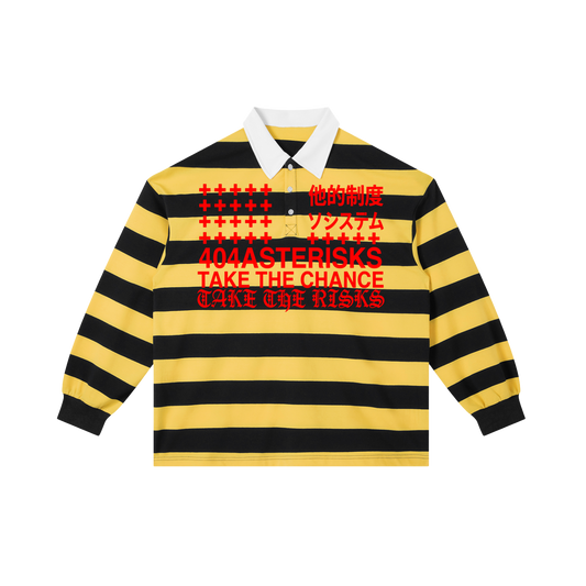 404ASTERISKS Collared Color Block Stripe Polo Shirt Streetwear